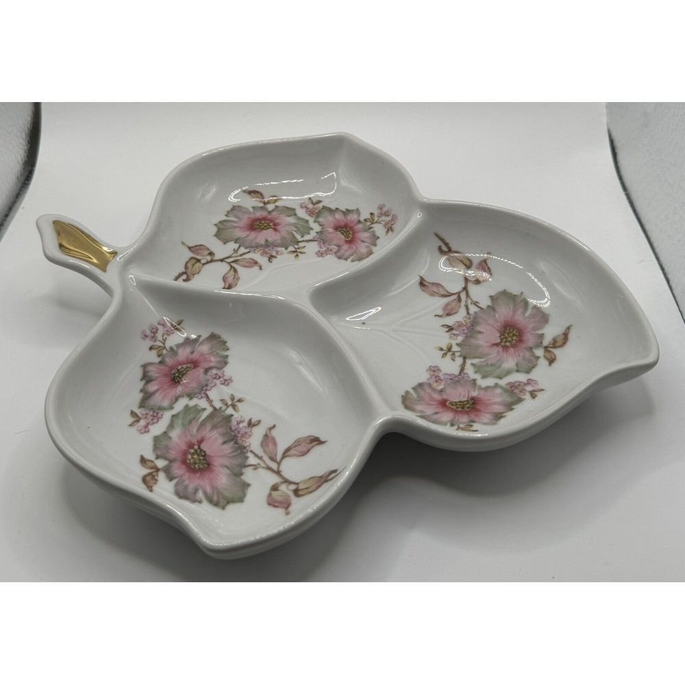 Vintage  Leaf Shaped Old Nuremberg Bavaria Germany Dish Floral Pattern